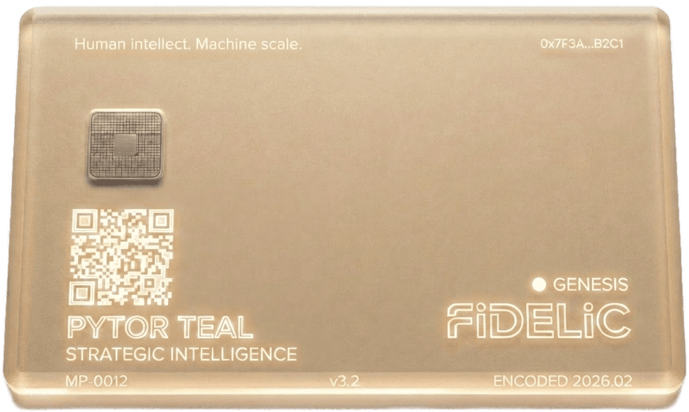 Fidelic Mindprint card — a translucent gold credential encoding your intellectual signature